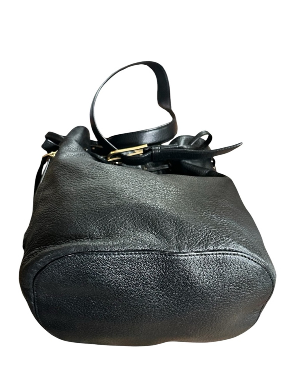 Tory Burch Pebbled Leather Bucket Bag Black Gold Drawstring w Dust Bag EUC - Picture 10 of 15